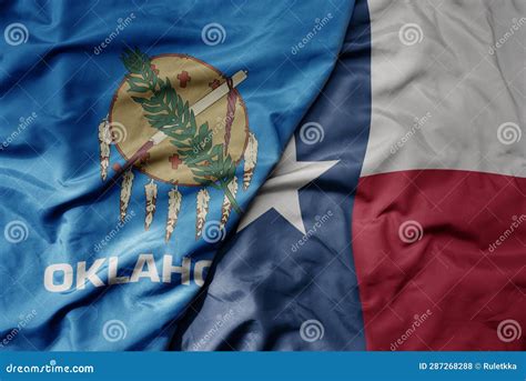 Big Waving Colorful National Flag Of Texas State And Flag Of Oklahoma