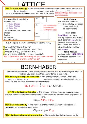 A Level Chemistry - Lattice Enthalpy & Born Haber Cycle (Energy A2) | Teaching Resources