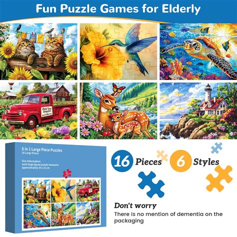 Activities For Dementia Patients 6 Pack Large Piece Puzzles For Seniors 16 Piece Dementia