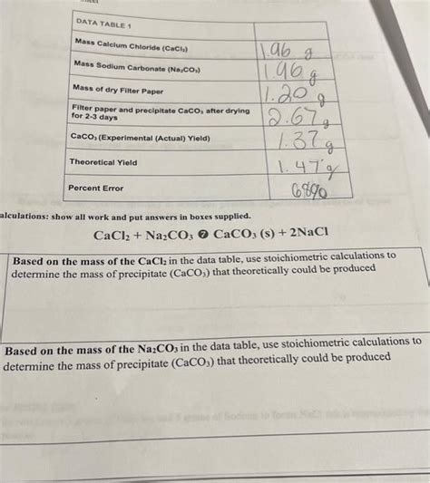 Solved CaCl2 Na2CO3CaCO3 S 2NaCl Based On The Mass Of The Chegg