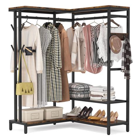 Tribesigns Corner Clothes Rack L Shape Garment Rack With Double Rod