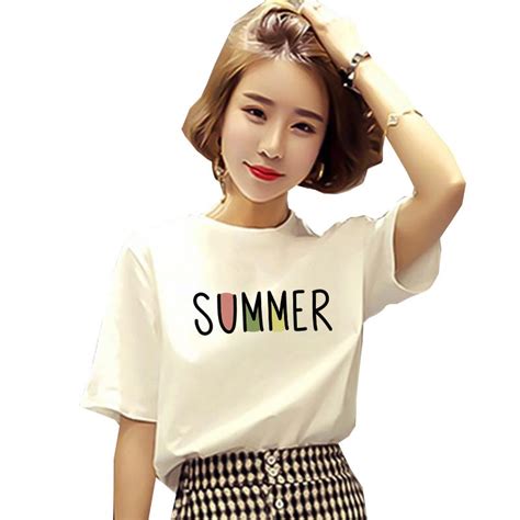 Summer Letter Print T Shirt Women Short Sleeve O Neck Loose Tshirt 2020