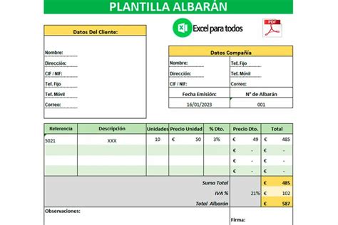 Plantilla Albar N En Excel Y Pdf Descarga Gratis