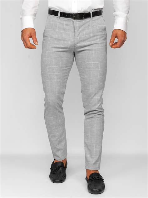 Bolf Herren Hose Chinos Kariert Grau 0040