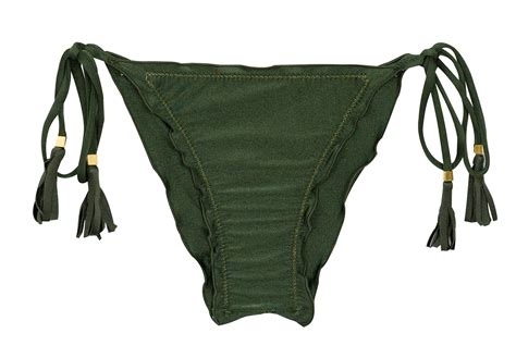 Dark Green Iridescent Scrunch Bikini Bottom With Wavy Edges Bottom