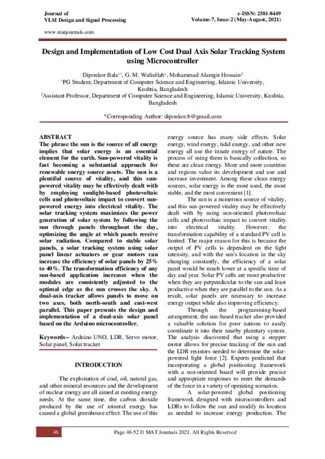 Pdf Design And Implementation Of Low Cost Dual Axis Solar Tracking