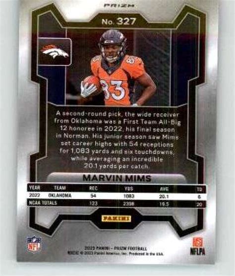 2023 Panini Prizm Prizm Green Pulsar 327 Marvin Mims RC Rookie Broncos