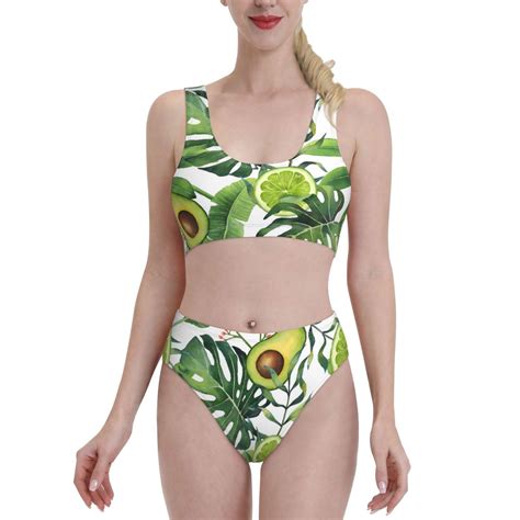 Adobk Watercolor Green Tropical Print Women High Waisted Bikini Set