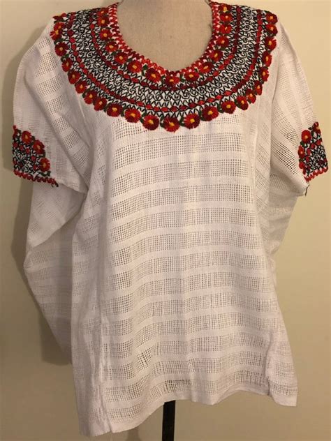 Gorgeous White Huipil Huipil Flower Top Ethnic Shirt Mayan Etsy