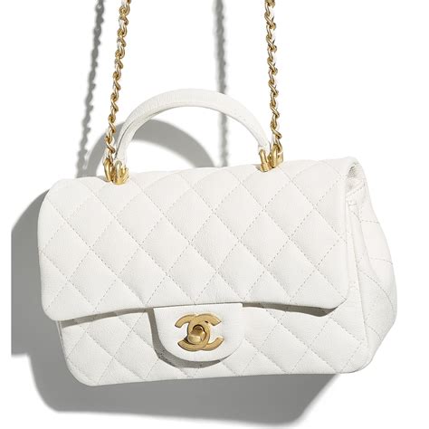 Grained Calfskin Gold Tone Metal White Mini Flap Bag With Top Handle