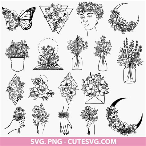 Flower Svg Flower Butterfly Svg Floral Svg Bundle Wildflower Svg