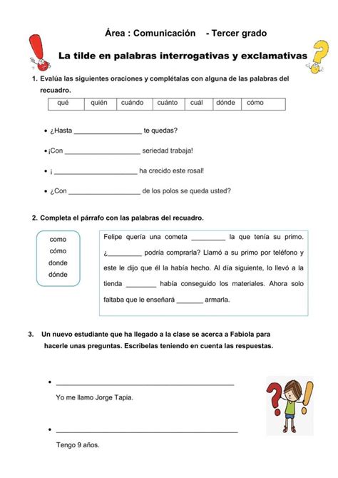 Ejercicio De Tildes En Palabras Interrogativas Y Exclamativas