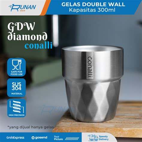 Jual Glass Double Wall Conalli Diamond Gelas Kopi Stainless Elegan