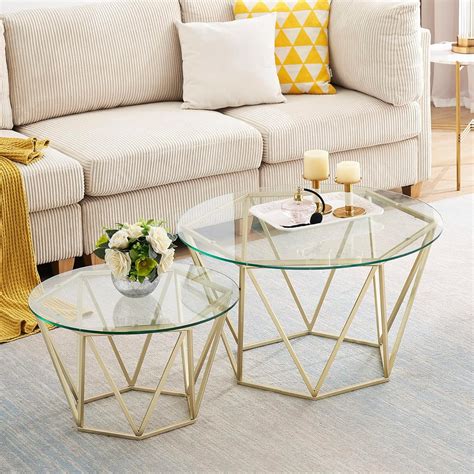 Amazon Ofics Modern Round Glass Coffee Table Set Of Gold Coffee