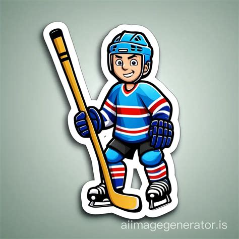 Cartoon Hockey Man Holding Sticker And Hockey Stick Ai Image Generator