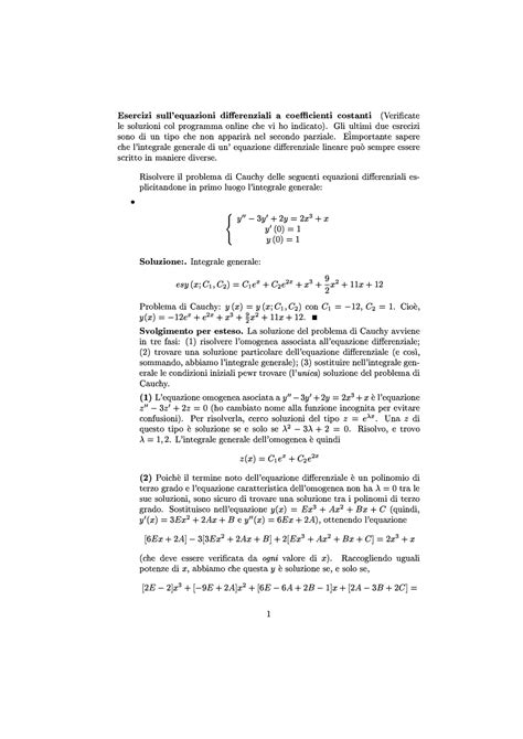 Esercizi Matematica Ii Equazioni Differenziali E Coefficienti