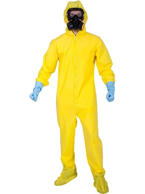 Yellow Hazmat Bad Chemist Fancy Dress Costume Cook Suit Outfit Gas Mask