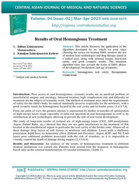 Results of Oral Hemangioma Treatment | PDF | Laser | Medicine