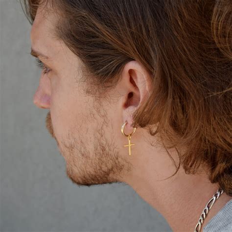 Men S Cross Earrings Men S Gold Hoops Cross Earrings Etsy