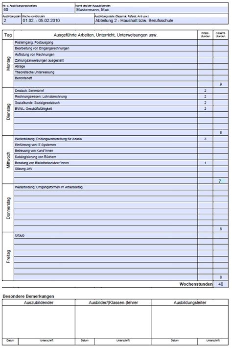 Deckblatt Ausbildungsnachweis Muster