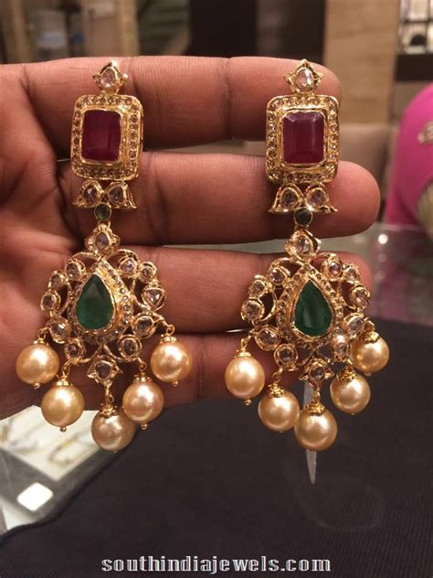 Gold Ruby Emerald Earrings from PSJ ~ South India Jewels