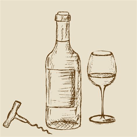 Hand Drawn Bottle Of Wine With A Glass And Corkscrew 3240657 Vector