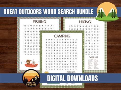 Outdoor Word Search Printable Set Camping Word Search Puzzle Etsy