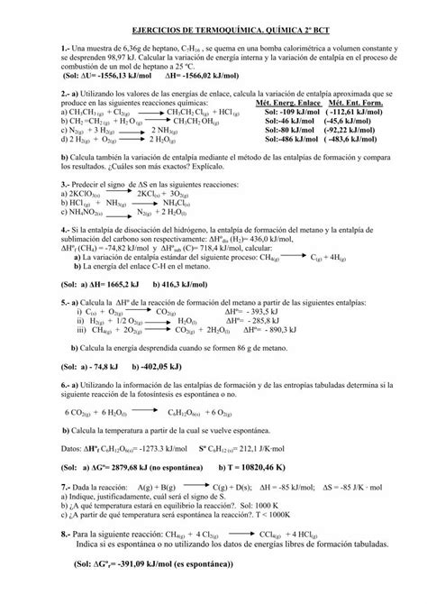 PDF Ejercicios de Termoquímica DE TERMOQUÍMICA QUÍMICA 2º BCT 1