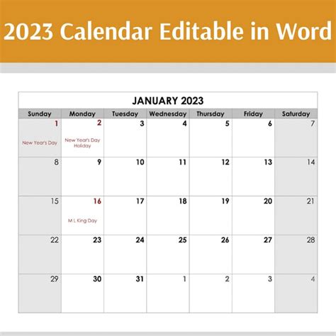 Calendar Template Etsy