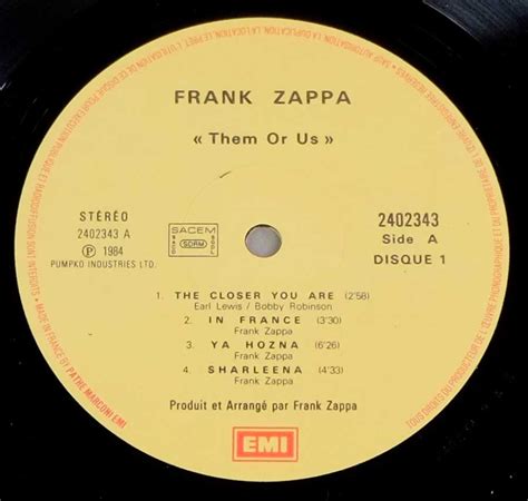 Frank Zappa Them Or Us Dlp Foc American Rock Jazz Fusion Prog Rock Vinyl Album Gallery