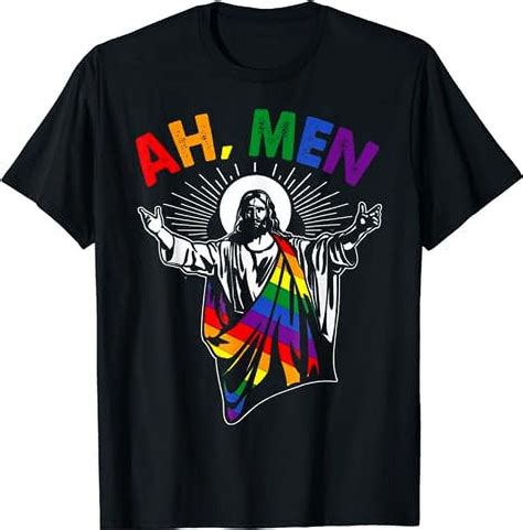Ah Men Funny Lgbt Gay Pride Jesus Rainbow Flag Christian T Shirt Walmart