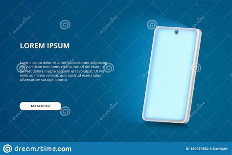 3d Perspective Smartphone Mock Up Illustration With Glowing Blue Light