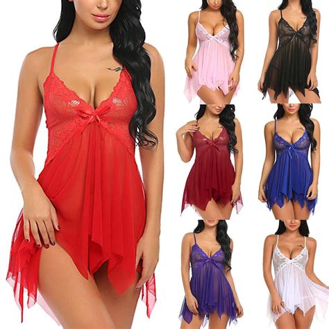 Cheap Women Flower Lace Lingerie Babydoll V Neck Sleepwear Strap