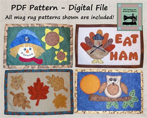 Pdf Pattern For Fall Mug Rug Bundle Autumn Pattern Bundle Mug Rug Pattern Fall Applique