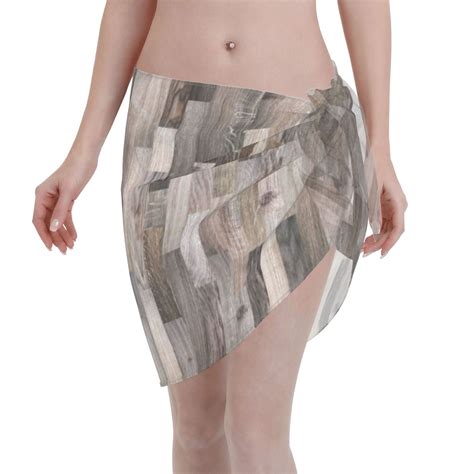 Coaee Wooden Texture Women S Short Sarongs Beach Wrap Sheer Bikini Wraps Chiffon Cover Ups For