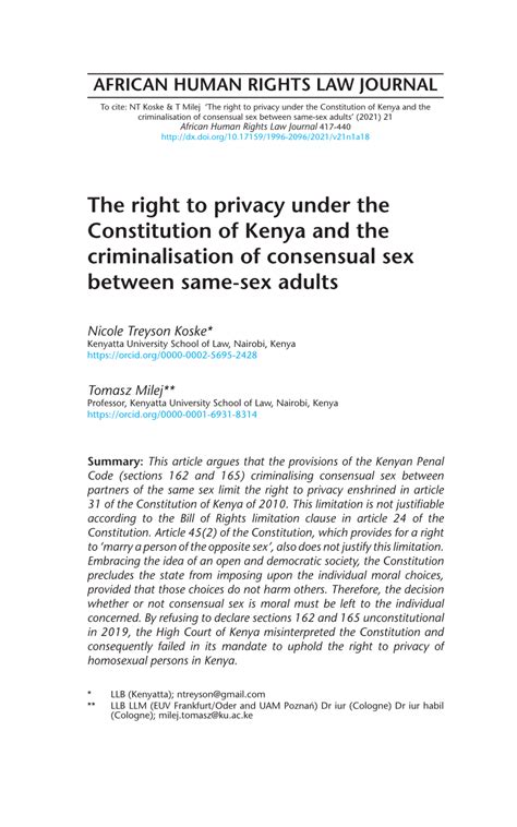 Pdf The Right To Privacy Under The Constitution Of Kenya And The