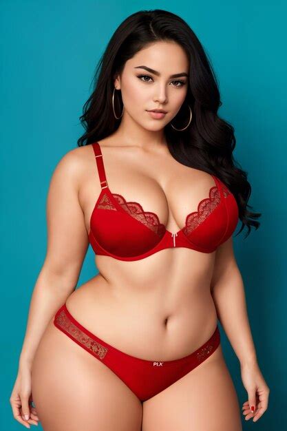 Premium Ai Image Beauty Curve Plus Size Fat Woman In A Red Underwear