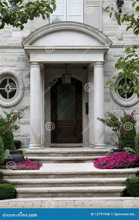 Elegant Front Door With Flowers Stock Photo Image Of Home Stone