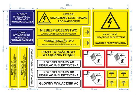 Zestaw naklejek ostrzegawczych FOTOWOLTAIKA JAKOŚĆ Zestaw naklejek