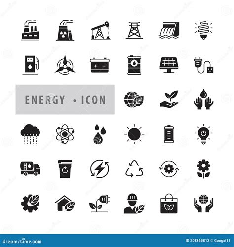 Met Het Energiepictogram Zwarte Set Vectorillustratie Eco Pictogrammen