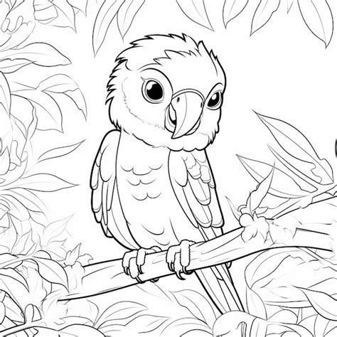 Dibujos Para Colorear De Un Loro Sentado En Una Rama En La Selva Ai