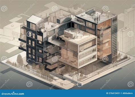 Isometric And Axonometric Floor Plans Of Modern Office Building, With Detailed Layouts And ...