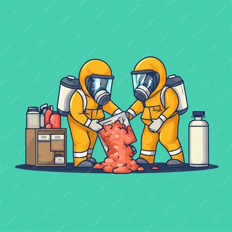 Cute Hazmat Team Managing Chemical Spill Vector | Premium AI-generated