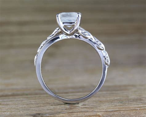 Emerald Cut Moonstone Leaves Engagement Ring 18k Rose Gold Nature