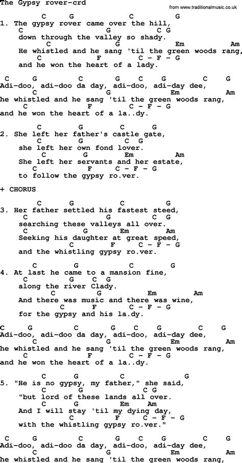 Kingston Trio Song The Gypsy Rover Lyrics And Chords