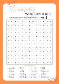 Koningsdag Woordzoeker Klein Juf Inger