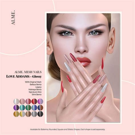 Second Life Marketplace Alme Mesh Rounded Nails Love Addams Glossy