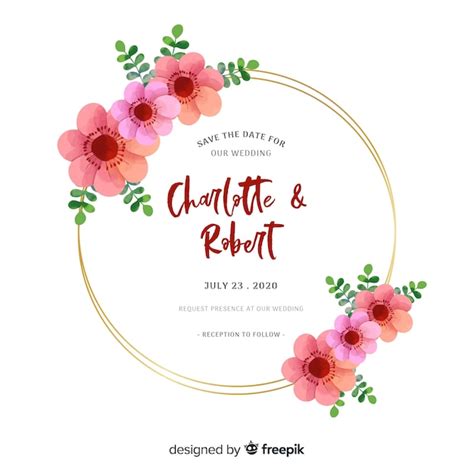 Invitaci N De Boda Colorida Acuarela Marco Floral Vector Gratis