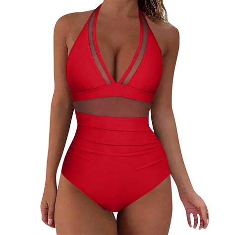 Women 1 Piece Swimwear Sexy Mesh Swimsuit Push Up High Waisted Bathing