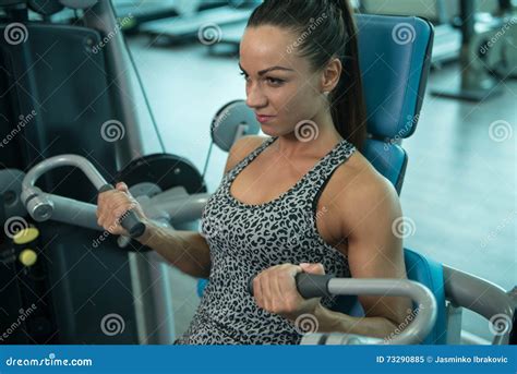 Young Woman Doing Biceps Exercise In Fitness Center Stock Image Image